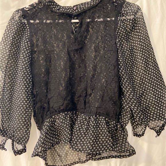 Sheer Black Shirt With Button Neck - Picture 2 of 3